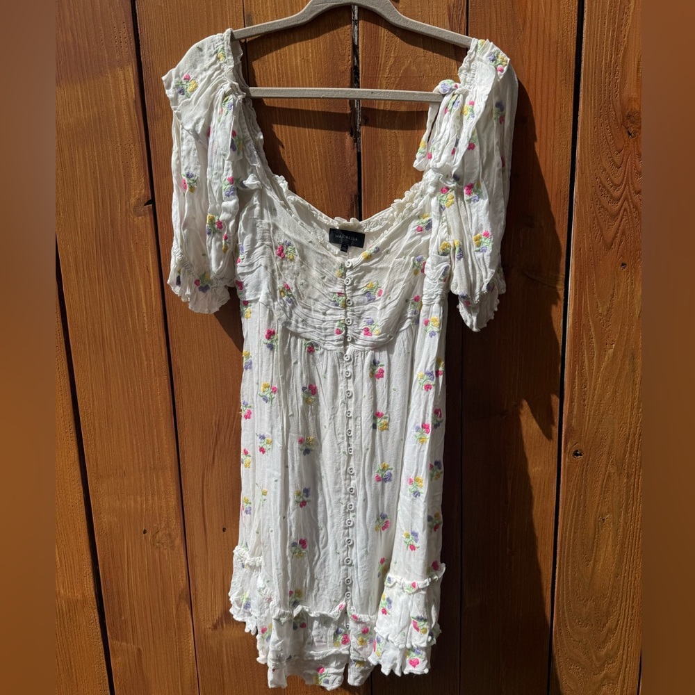 majorelle junia mini dress with embroidered flowers